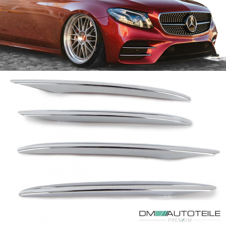 4tlg Spoiler Set Finnen Chrom passt für Mercedes E Klasse W213 S213 AMG Stoßstange ab 2016
