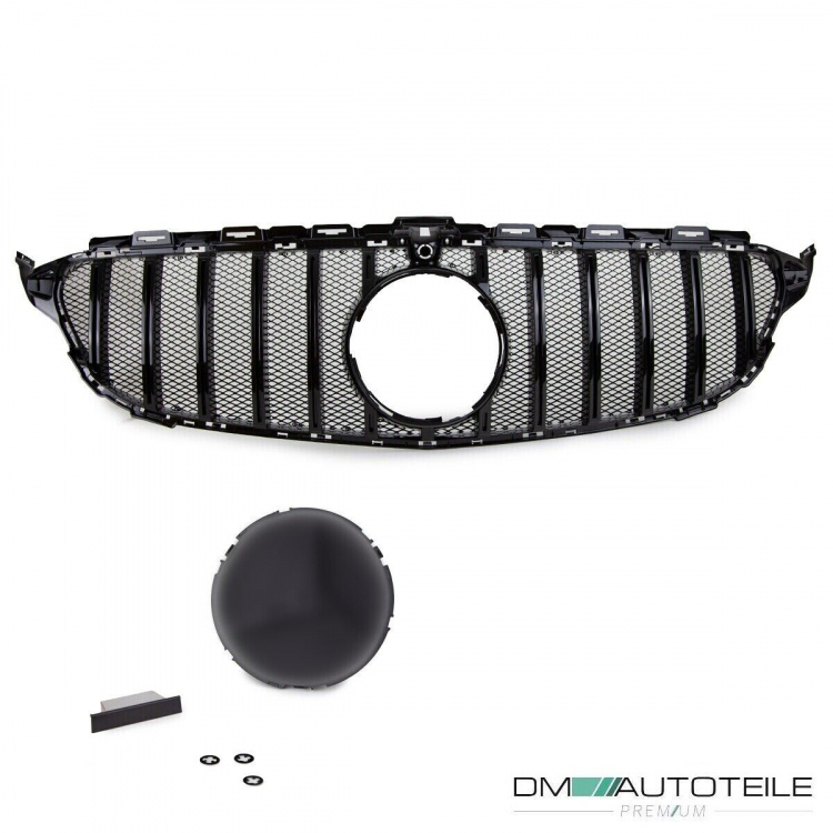 Kühlergrill Grill Schwarz Glanz +Race Gitter exklusiv passend für Mercedes C Klasse W205 S205 14-18 auf Sport-Panamericana GT