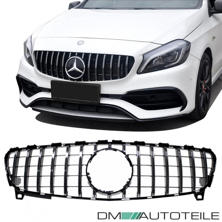 Facelift Kühlergrill Chrom Schwarz passend für Mercedes A-Klasse W176 Mopf 2015-2019 auf Sport -Panamericana GT