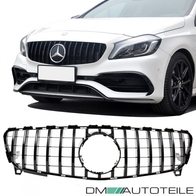Facelift Kühlergrill Komplett Schwarz passend für Mercedes A-Klasse W176 Mopf 2015-2019 auf Sport -Panamericana GT