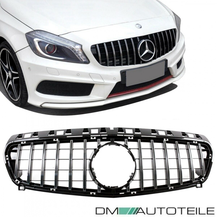 Kühlergrill Schwarz Chrom passt für Mercedes A-Klasse W176 Vorfacelift 12-15 auf Sport Panamericana GT