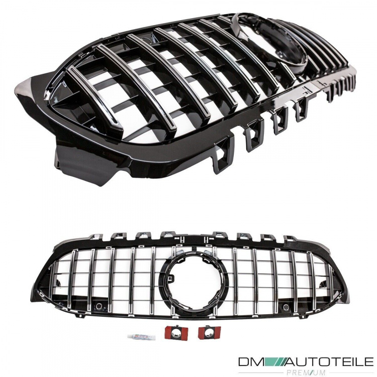 Kühlergrill Schwarz Chrom passt für Mercedes A-Klasse W177 Bj ab 2018 ohne Kamera Loch auf Sport-Panamericana GT