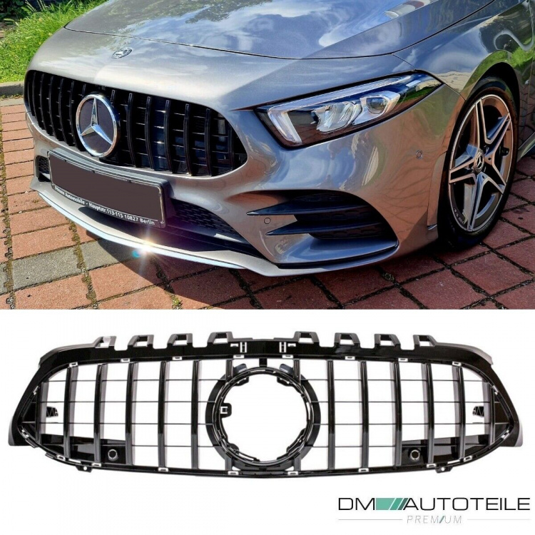 Kühlergrill Schwarz glanz passt für Mercedes A-Klasse W177 Bj ab 2018 ohne Kamera Loch auf Sport-Panamericana GT
