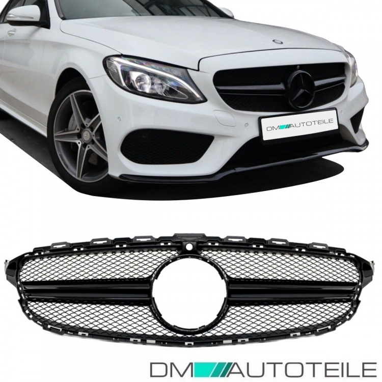 Kühlergrill Schwarz Glanz + Kamera passt für Mercedes W205 S205 14-18 kein AMG