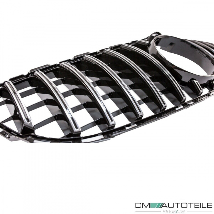 Kühlergrill Schwarz Chrom passt für Mercedes C-Klasse W205 14-18 + 360° Kamera auf Sport-Panamerica GT