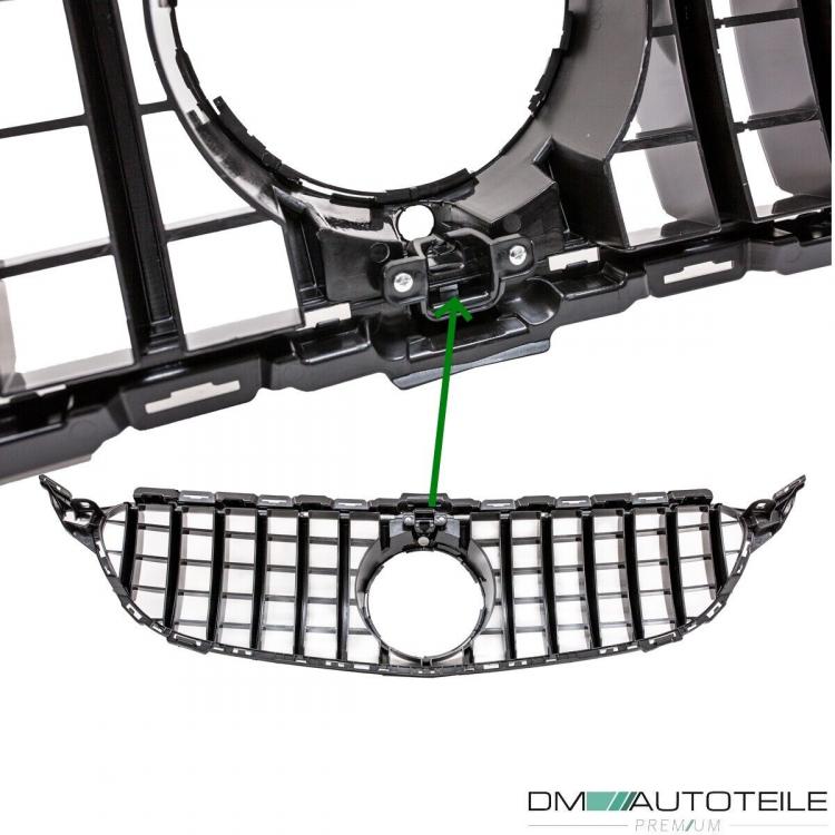 Kühlergrill Schwarz Chrom passt für Mercedes C-Klasse W205 14-18 + 360° Kamera auf Sport-Panamerica GT