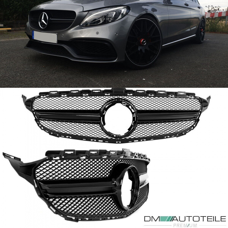 Facelift Kühlergrill Schwarz ohne Kamera passt für Mercedes C-Klasse W205 S205 auch AMG Mopf ab 2018