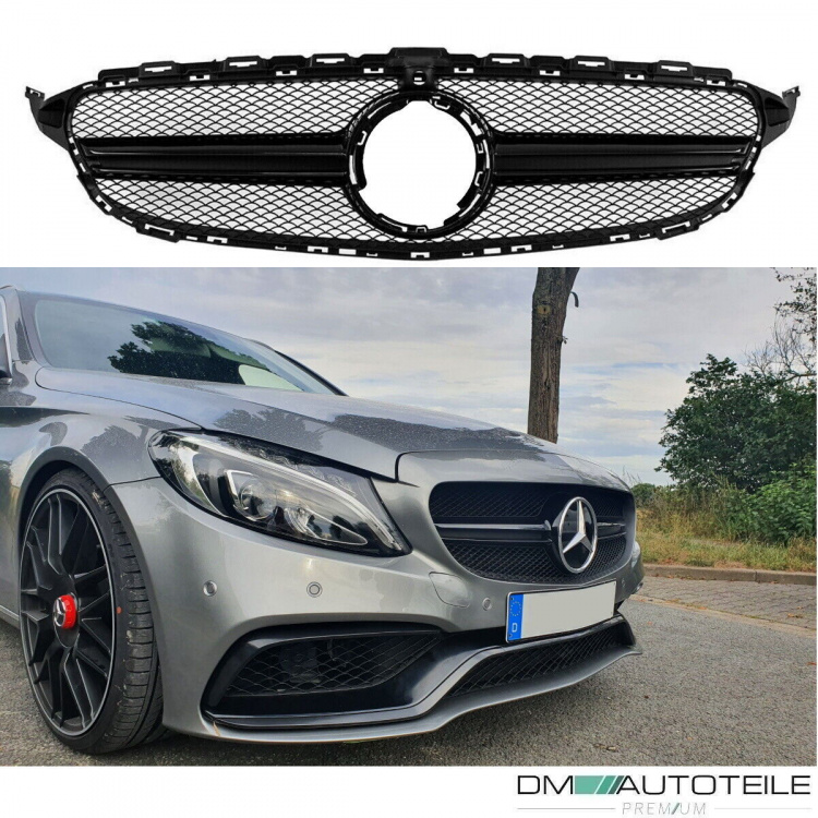 Facelift Kühlergrill Schwarz passt für Mercedes C-Klasse W205 S205 auch AMG Mopf ab 2018 +Kamera