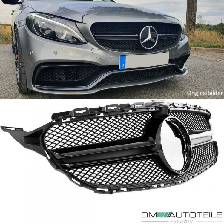Facelift Kühlergrill Schwarz passt für Mercedes C-Klasse W205 S205 auch AMG Mopf ab 2018 +Kamera
