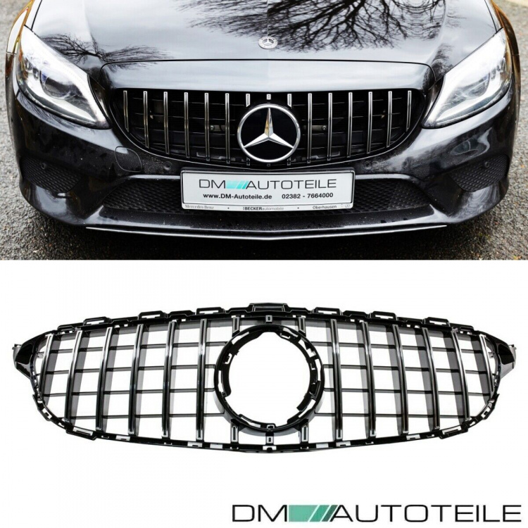 Kühlergrill Schwarz Chrom passt für Mercedes C-Klasse W205 S205 Mopf ab 2018 auf Sport-Panamericana GT