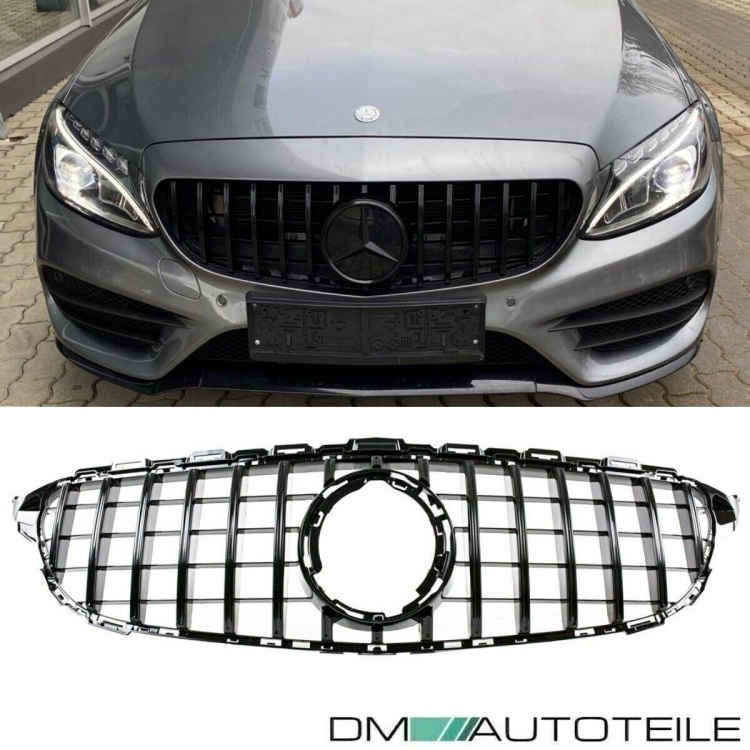Kühlergrill Schwarz Glanz passt für Mercedes C-Klasse W205 S205 Mopf ab 2018 auf Sport-Panamericana