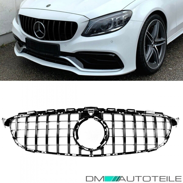 Facelift Kühlergrill Schwarz Glanz passt für Mercedes C-Klasse W205 S205 Mopf ab 2018 +Kamera auf Sport-Panamericana GT
