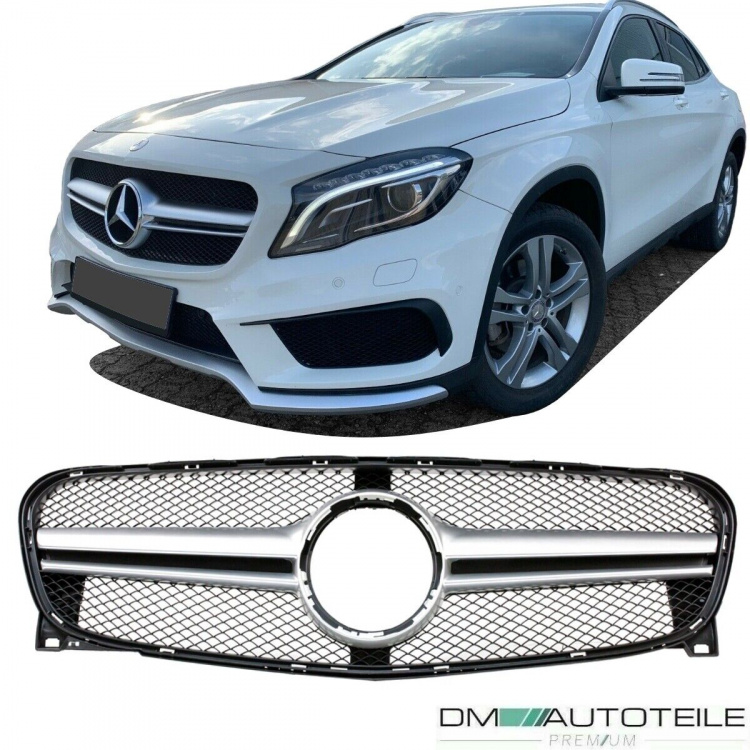 Sport Kühlergrill Silber Alu Matt passt für Mercedes GLA X156 ab 13-16 nicht AMG