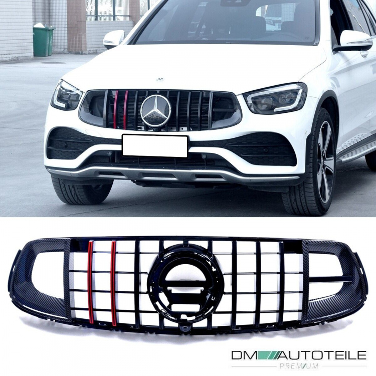 Kühlergrill Schwarz Rot + Carbon passt für Mercedes GLC X253 ab 2019