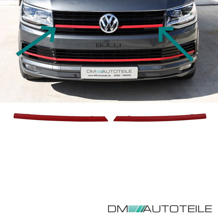 Kühlergrill Leisten Rot 4-teilig Stoßleisten Zierleisten Grill vorne passt für VW T6 ab 2015-2019