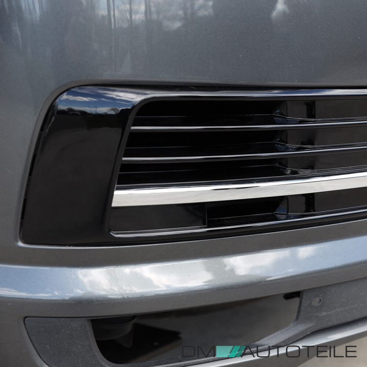 Set Kühlergrill clean+ Leisten Stoßstange unten Schwarz Chrom passt für VW T6 alle Modelle 2015-2019 auch Sportline