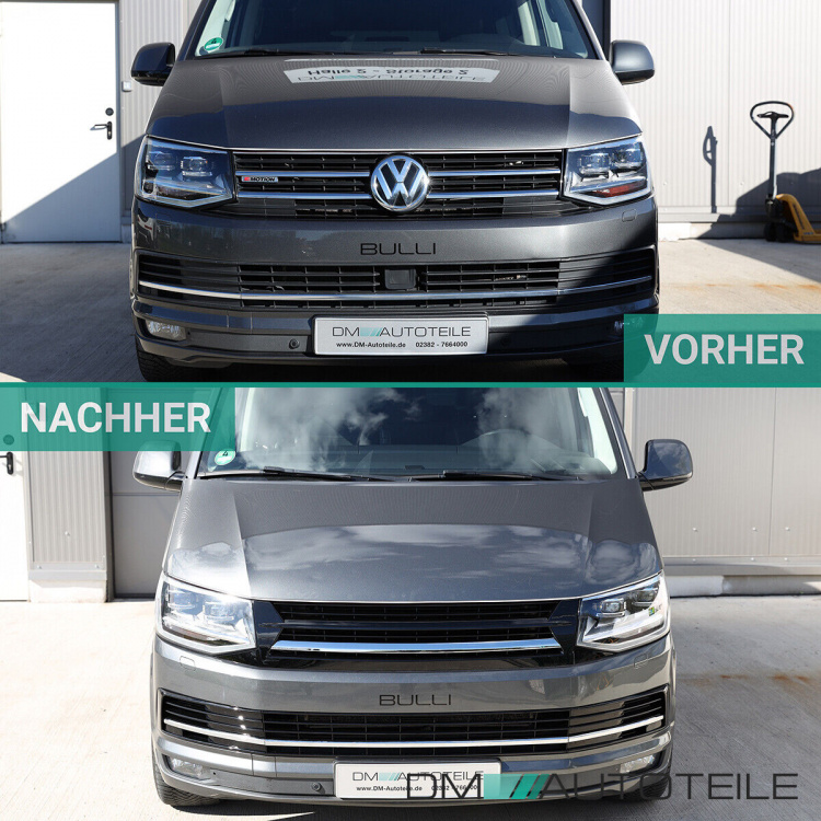 Set Kühlergrill clean+ Leisten Stoßstange unten Schwarz Chrom passt für VW T6 alle Modelle 2015-2019 auch Sportline