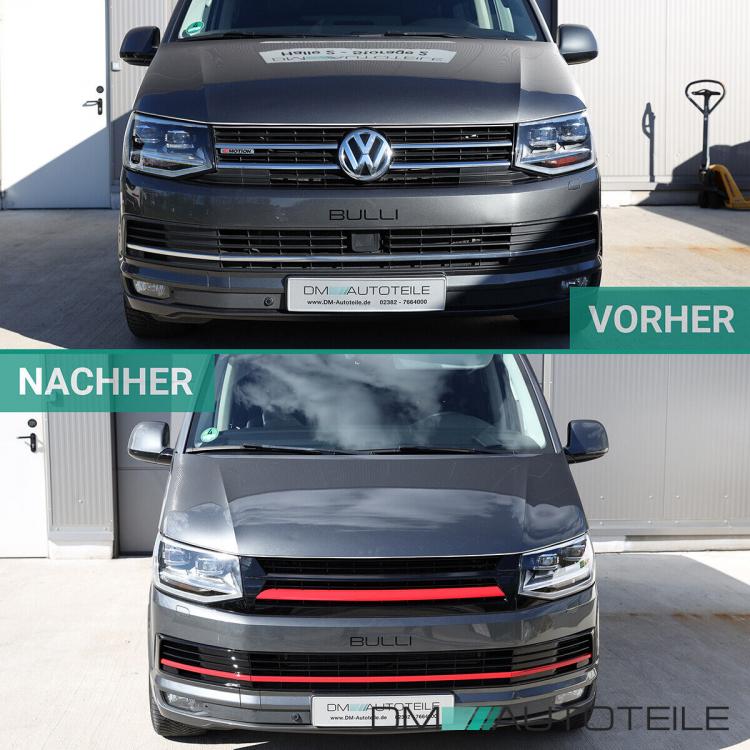 Set Kühlergrill clean+ Leiste Stoßstange unten Schwarz Rot passt für VW T6 alle Modelle 2015-2019 auch Sportline