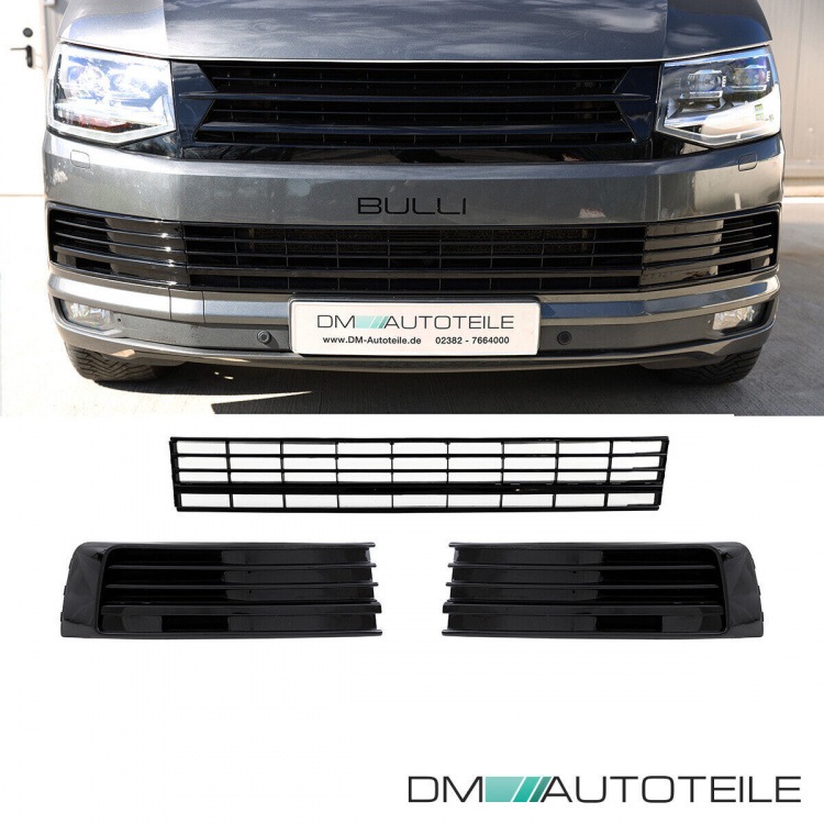 Set Kühlergrill + Gitter+ Emblem Hochglanz Schwarz Kit passt für VW T6 Multivan Transporter 2015-2019 auch Sportline