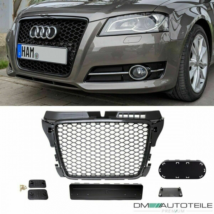 Kühlergrill Wabengrill Schwarz Glanz passt für Audi A3 8P Facelift 08-13