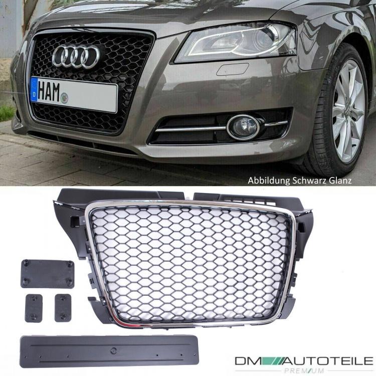 Kühlergrill Wabengrill Schwarz Chrom passt für Audi A3 8P Facelift 08-13 nicht RS3 ohne Parkhilfe