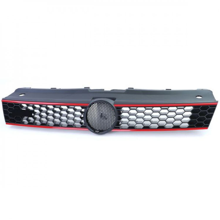 Upgrade Sportgrill / Kühlergrill für VW Polo 6R 6C 09-17 Hochglanz schwarz rot (auch GTI)