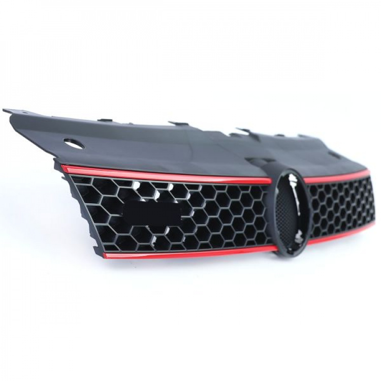 Upgrade Sportgrill / Kühlergrill für VW Polo 6R 6C 09-17 Hochglanz schwarz rot (auch GTI)