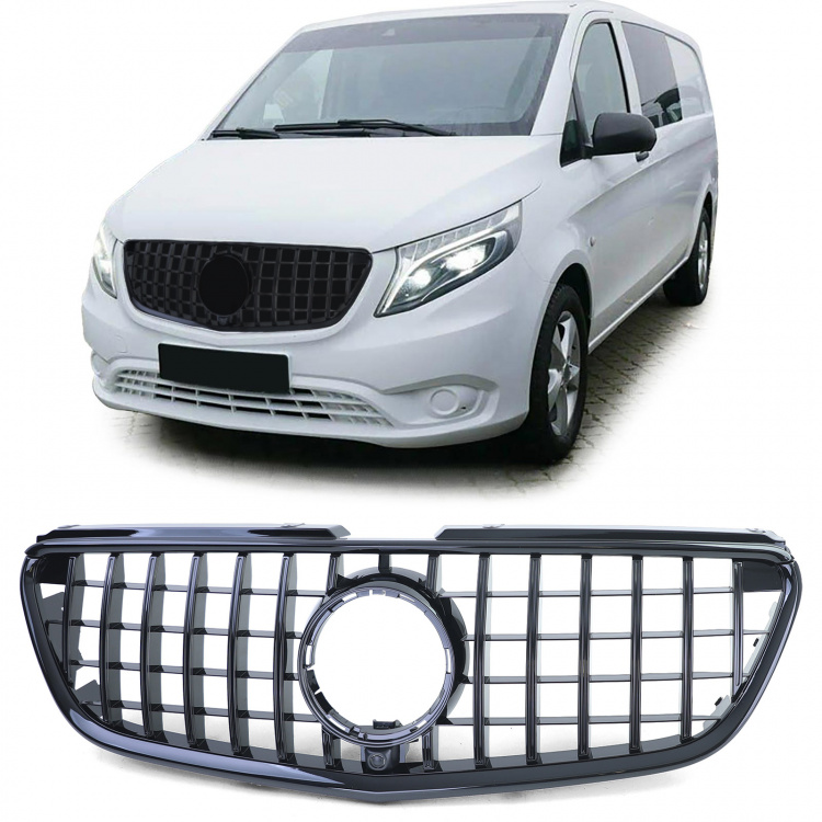 Upgrade Sportgrill / Kühlergrill für Mercedes Benz Vito W447 Vorfacelift 14-19 schwarz glänzend
