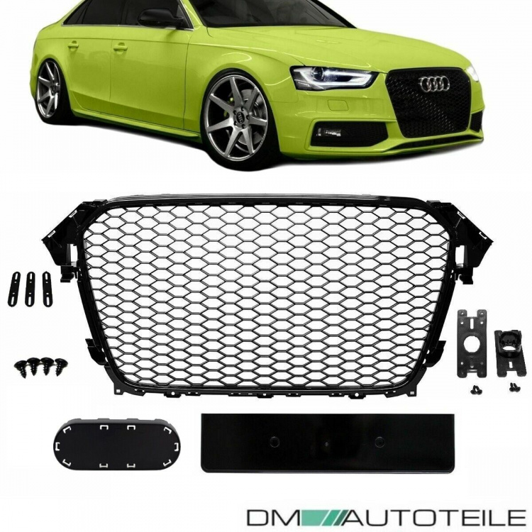 Kühlergrill Wabengrill Schwarz Hochglanz ohne PDC passt für Audi A4 B8 11-15 + RS4