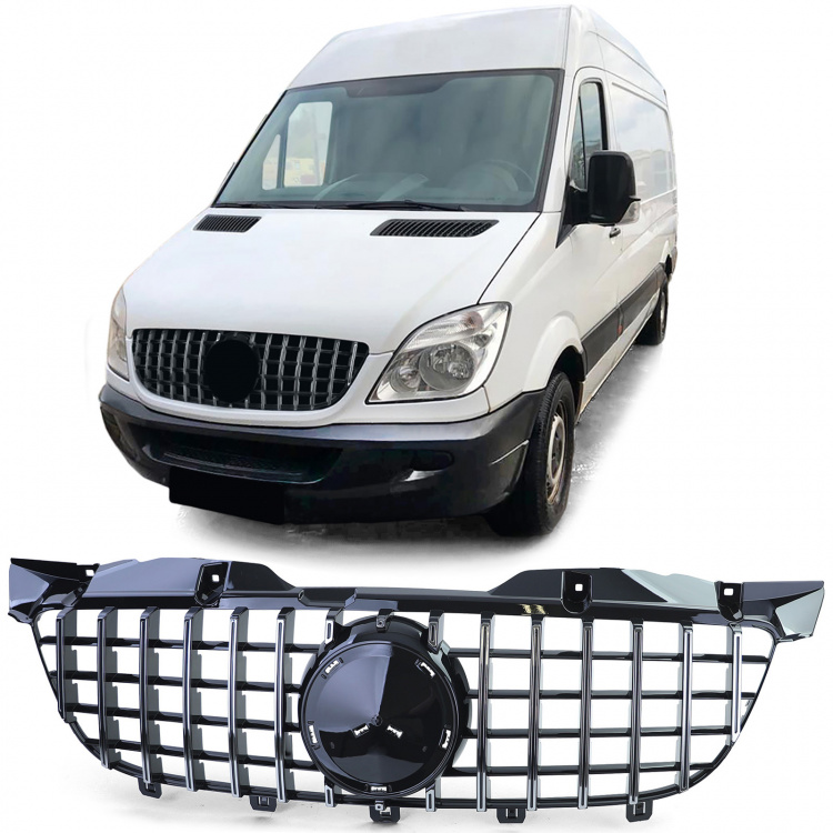 Upgrade Sportgrill / Kühlergrill für Mercedes Benz Sprinter W906 06-13 Hochglanz schwarz/chrom