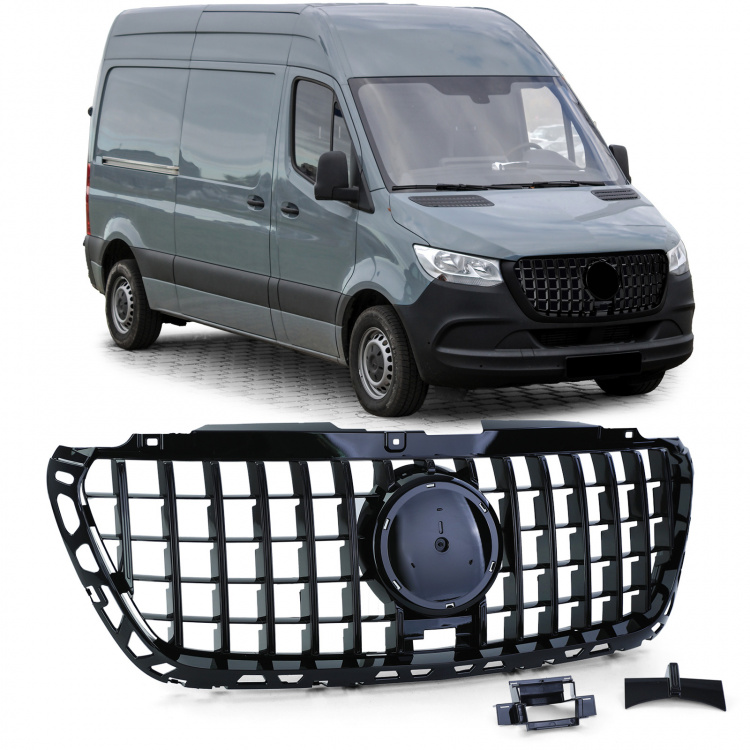 Upgrade Sportgrill / Kühlergrill für Mercedes Benz Sprinter W907/910 18+ Hochglanz schwarz