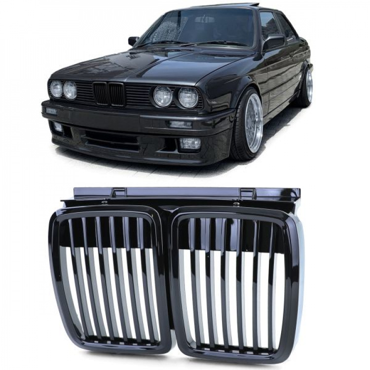 Upgrade Design Sport Kühlergrill / Nieren für BMW 3er E30 87-94 schwarz hochglanz