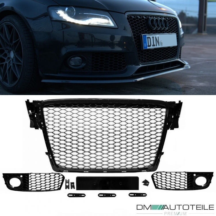 SET Kühlergrill + Wabengrill Schwarz + Gitter passt für Audi A4 B8 08-12 kein RS
