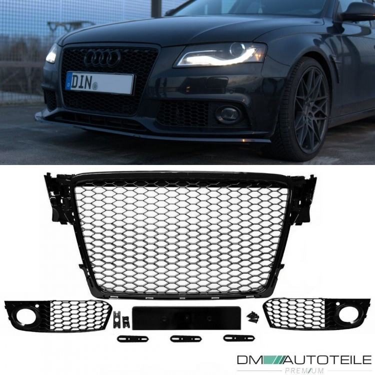 SET Kühlergrill + Wabengrill Schwarz + Gitter passt für Audi A4 B8 08-12 kein RS
