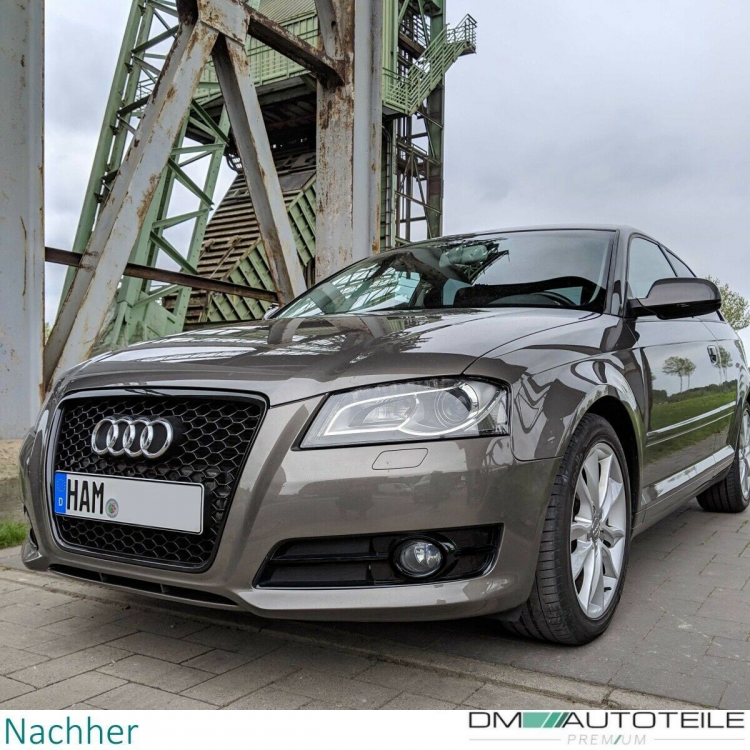 Set Wabengrill + Stoßstangengitter hochglanz Schwarz passt für Audi A3 8P Facelift S-Line ab 2008-2012