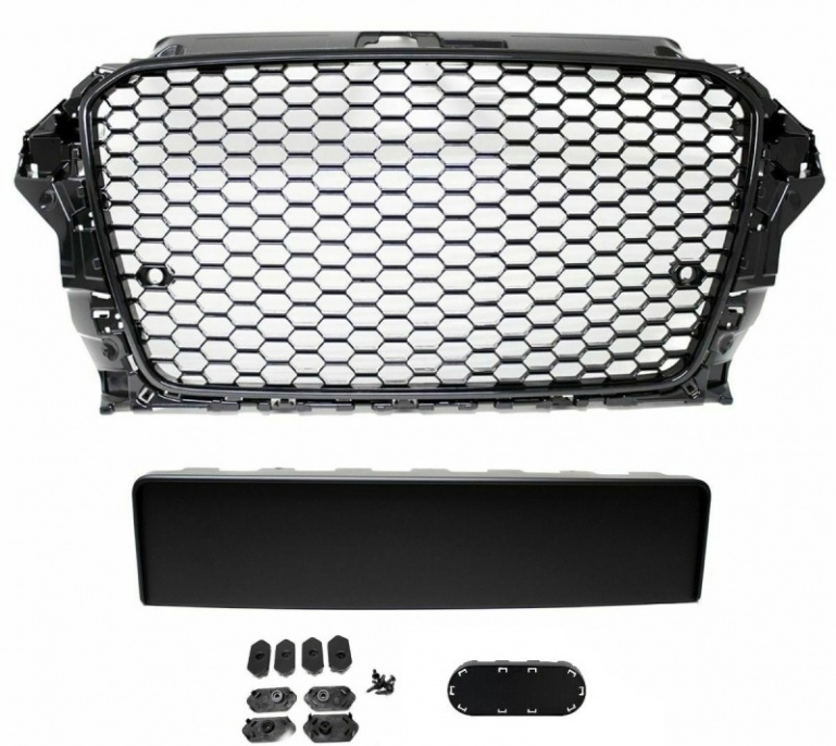 Set Wabendesign Kühlergrill Wabengrill Schwarz Glanz +Gitter passend für Audi A3 8V 12-16 nur S-Line