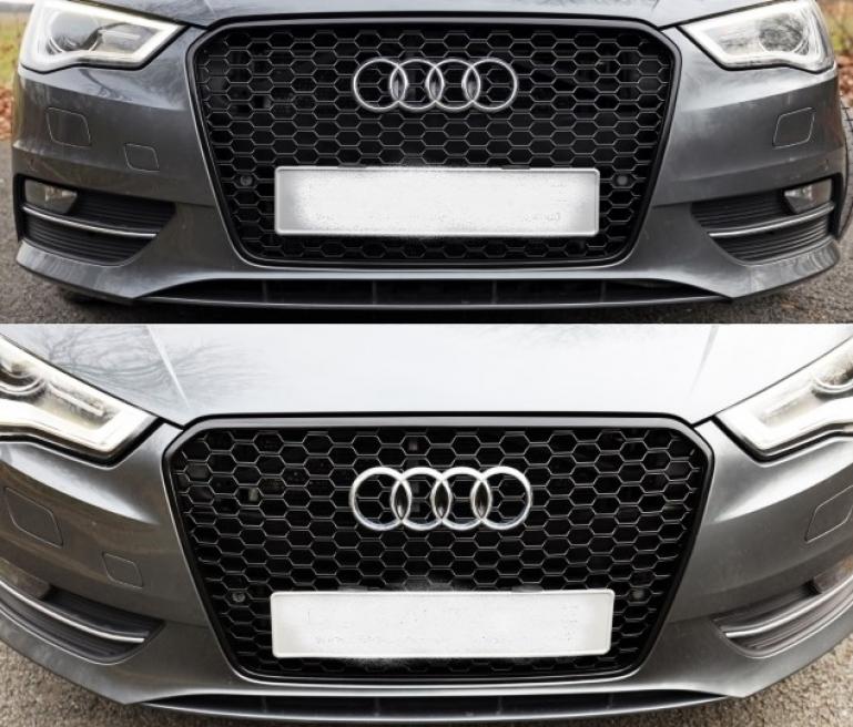 Set Wabendesign Kühlergrill Wabengrill Schwarz Glanz +Gitter passend für Audi A3 8V 12-16 nur S-Line