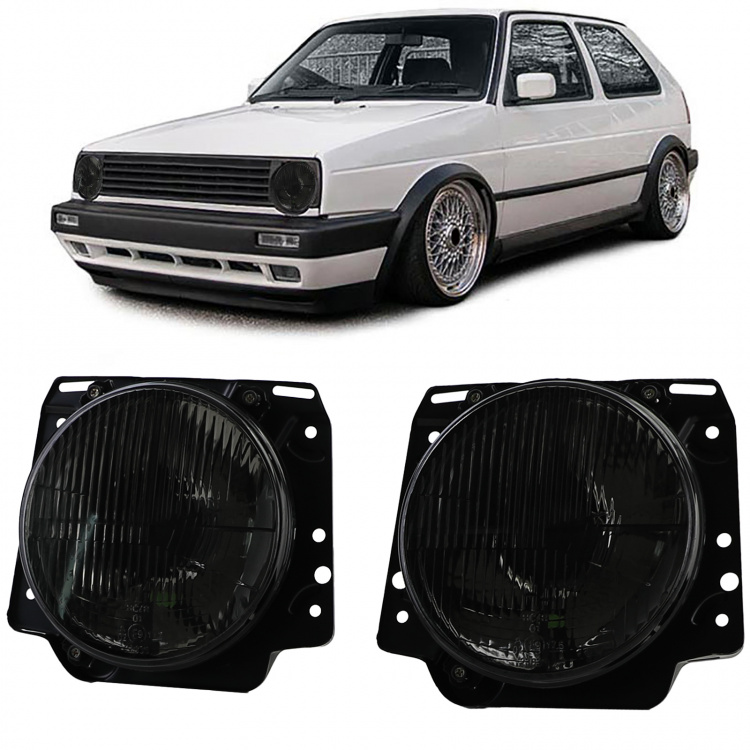 Upgrade Design geriffelte Scheinwerfer für VW Golf 2 83-91 schwarz mit Fadenkreuz