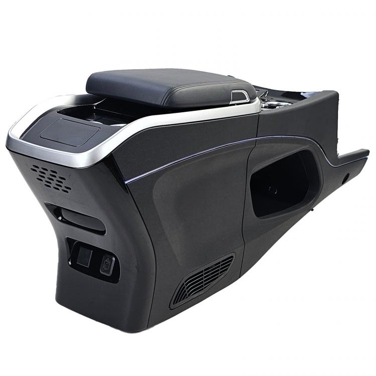 Upgrade Luxury Line Staufach Mittelkonsole Ablage passend für Mercedes Benz Vito W447 Automatik 14-23 mit LED Beleuchtung, USB, Kühlfunktion