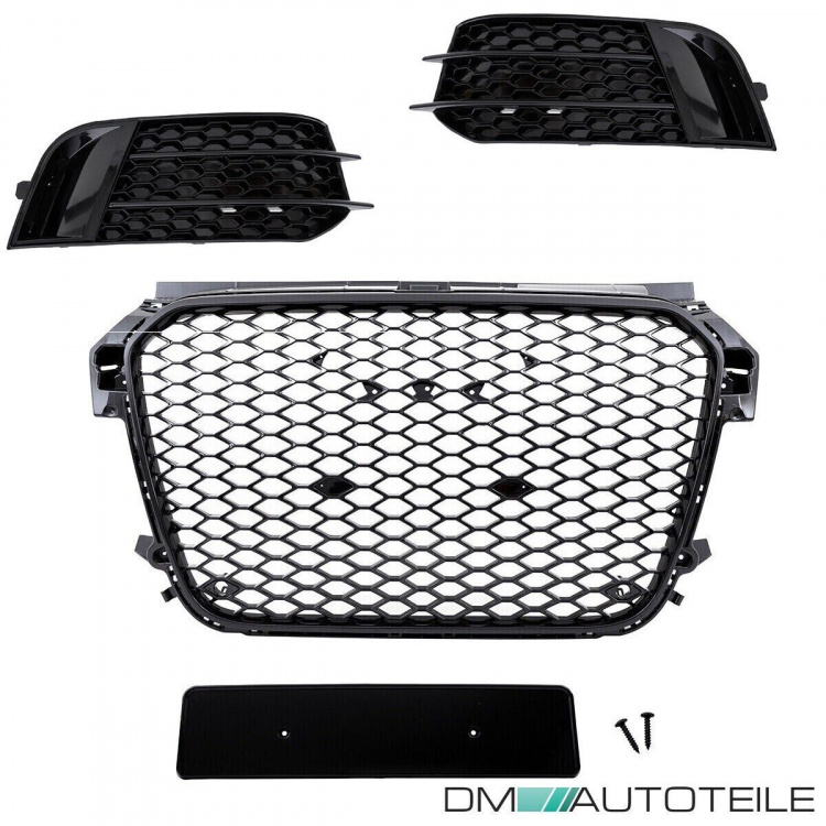 Set Kühlergrill Waben Grill + Gitter Nebel Schwarz hochglanz passt für Audi A1 8X 2010-2015 auch quattro