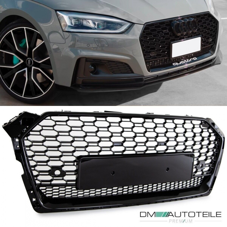 Kühlergrill Grill Wabendesign hochglanz Schwarz + Trichter passt für Audi A5 B9 F5 ab 2016 kein RS5