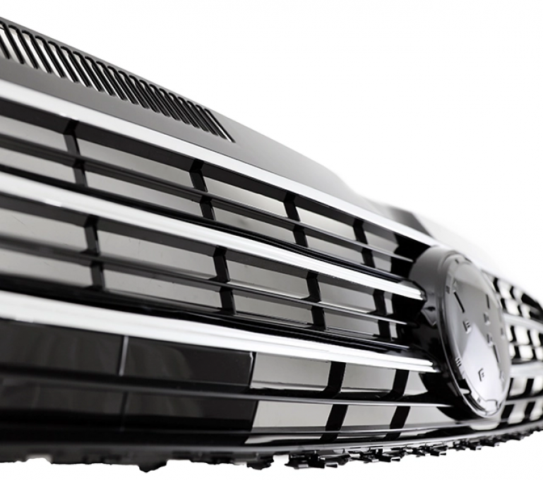 Upgrade Design Sportgrill / Kühlergrill für Volkswagen T6 15-19 Hochglanz-schwarz/chrom mit Emblemhalter