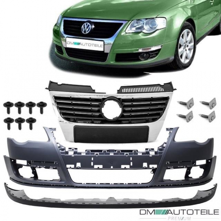 Stoßstange vorne ohne PDC ohne SRA + Spoiler + Kühlergrill + Schrauben passt  für Set VW Passat 3C ab 05-10