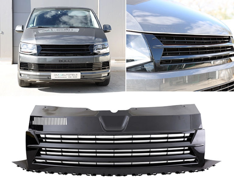 Upgrade Design Sportgrill / Kühlergrill für Volkswagen T6 15-19 "ALL BLACK" Hochglanz schwarz