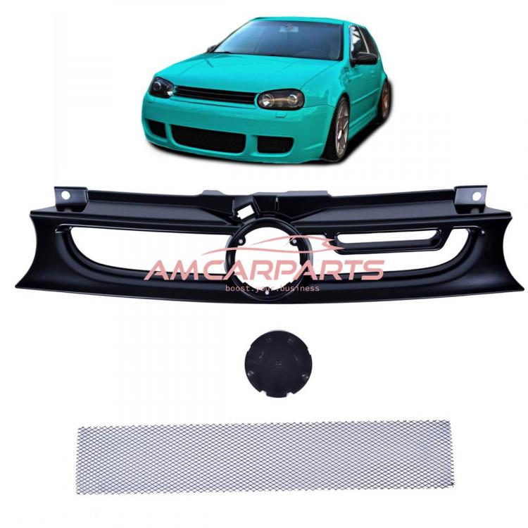 Upgrade Design Kühlergrill schwarz mit Aluminiumgitter,  mit Emblemhalter für VW Golf 4 1998-2003