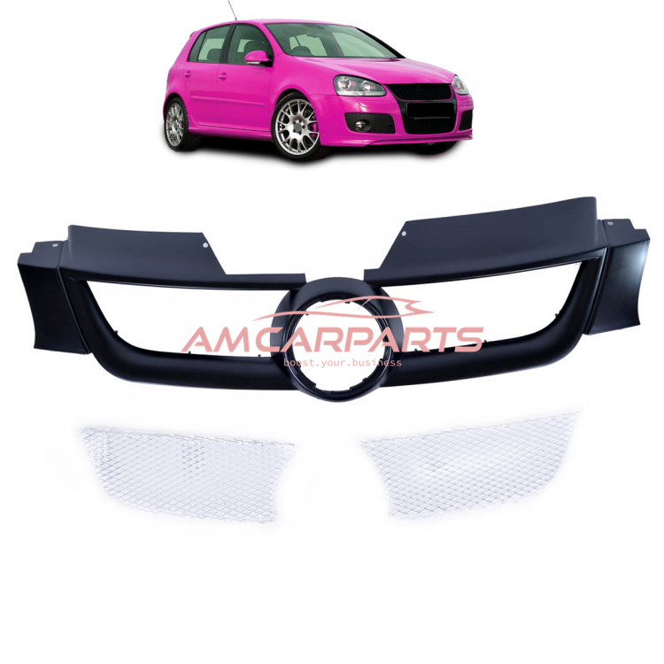 Upgrade Design Kühlergrill schwarz mit Aluminiumgitter,  mit Emblemhalter für VW Golf 5 2003-2008