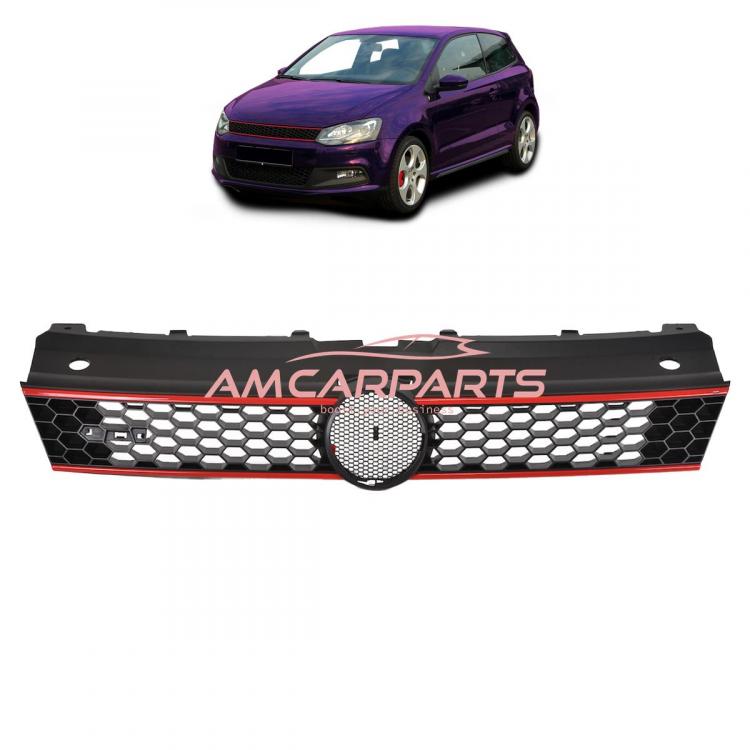 Upgrade Design Kühlergrill Rot, mit Emblemhalter für VW POLO V 6R / 6C GTI 2009-2017