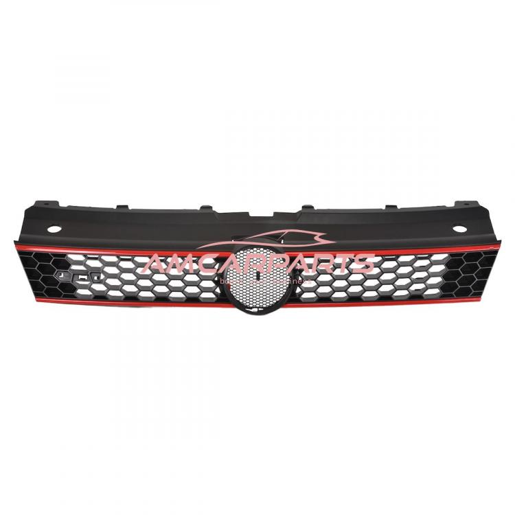 Preview: Upgrade Design Kühlergrill Rot, mit Emblemhalter für VW POLO V 6R / 6C GTI 2009-2017