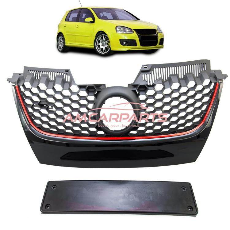 Upgrade Design Kühlergrill Rot mit Emblemhalter für VW Golf 5 GTI 2003-2009