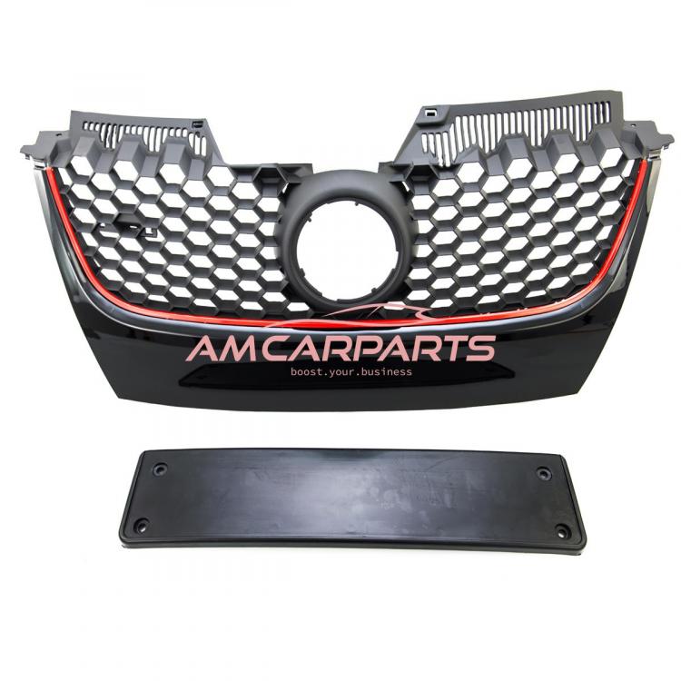 Preview: Upgrade Design Kühlergrill Rot mit Emblemhalter für VW Golf 5 GTI 2003-2009